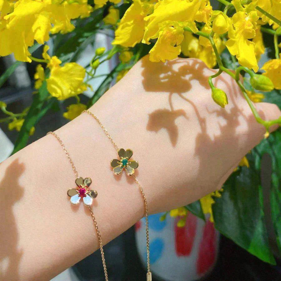 [LUXE]FRIVOLE GOLD FLOWER PINK MALACHITE BRACELET