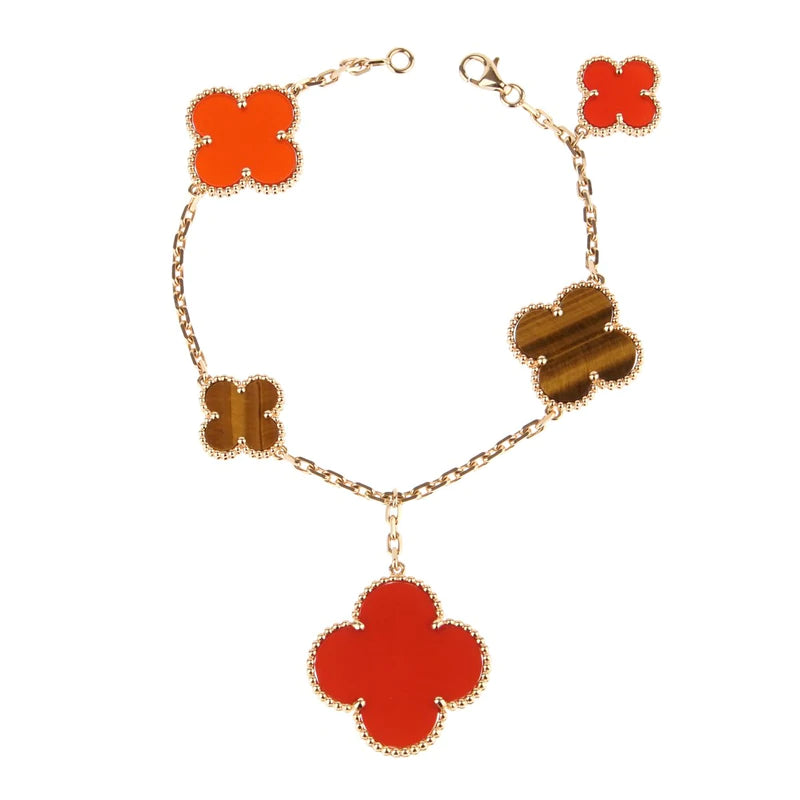 [LUXE]CLOVER BRACELET 5 MOTIFS CARNELIAN TIGER EYE