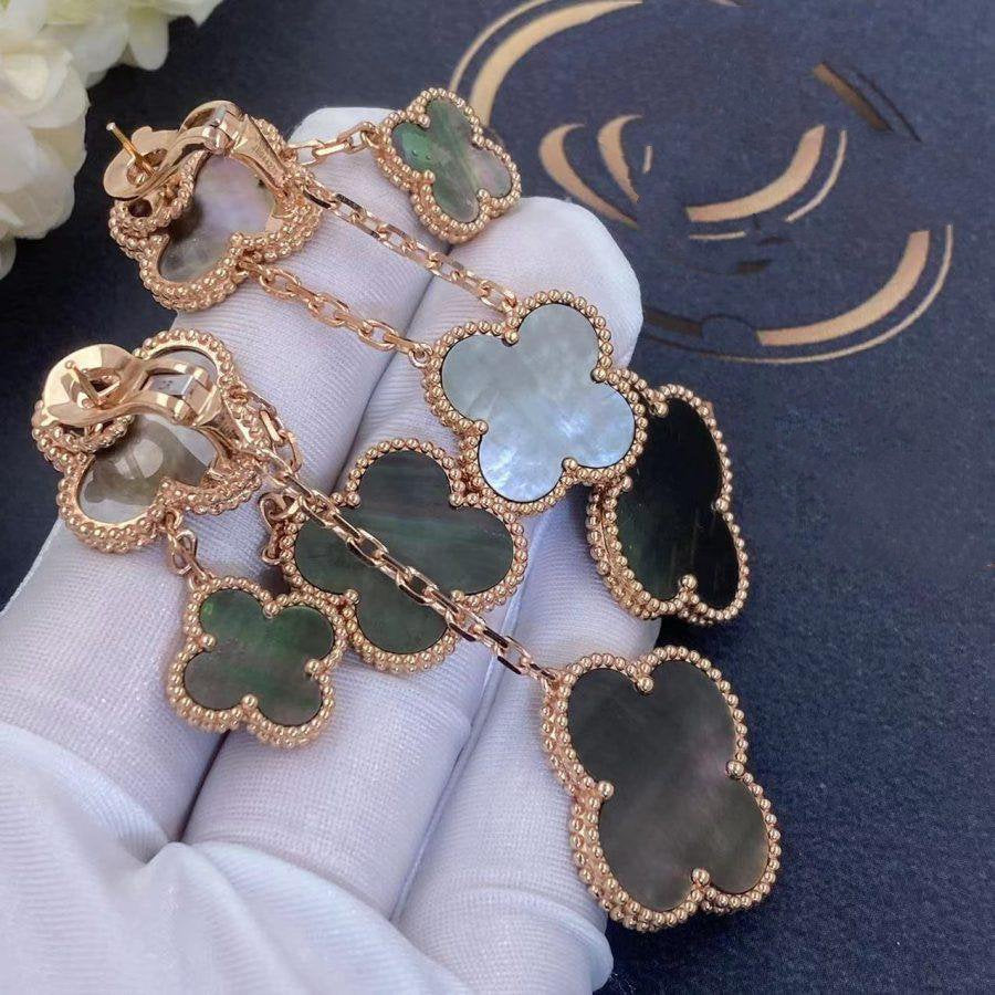 [LUXE]CLOVER EARRINGS DARK MOP 4 MOTIFS ROSE GOLD