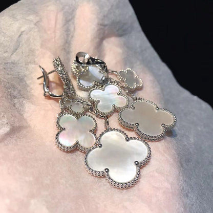 [LUXE]CLOVER EARRINGS WHITE MOP 4 MOTIFS SILVER