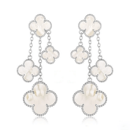 [LUXE]CLOVER EARRINGS WHITE MOP 4 MOTIFS SILVER