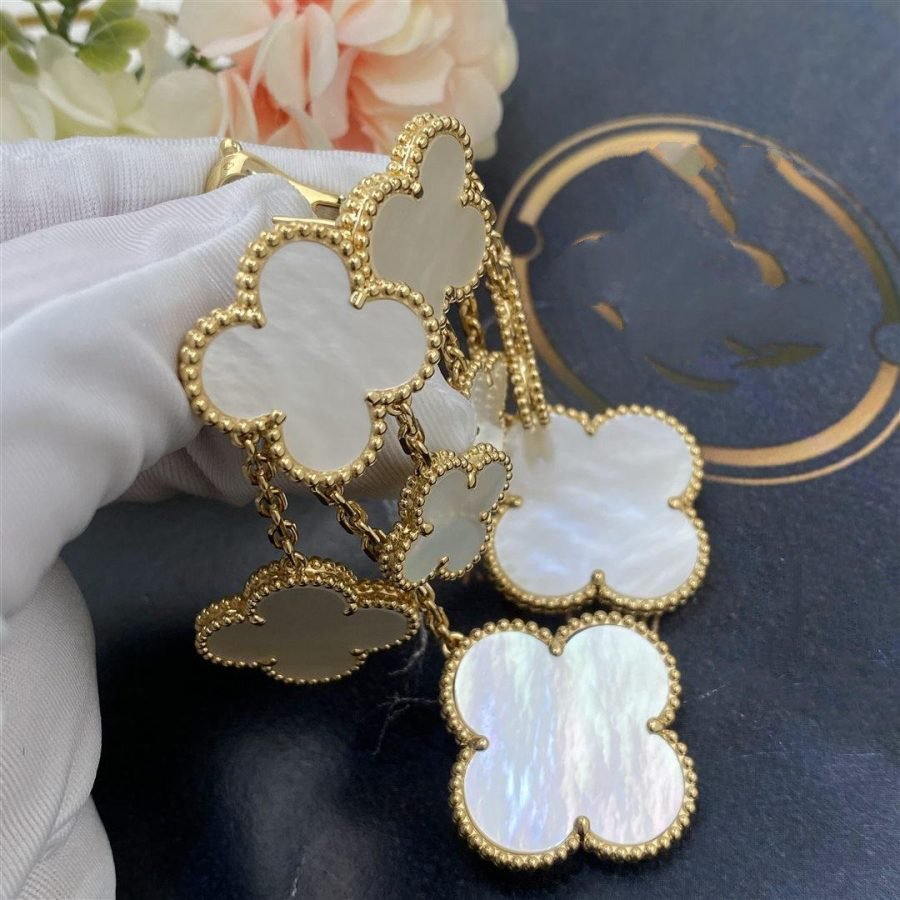 [LUXE]CLOVER EARRINGS WHITE MOP 4 MOTIFS GOLD