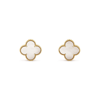 [LUXE]CLOVER MEDIUM 1 MOTIFS  WHITE MOP STUD EARRINGS