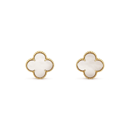 [LUXE]CLOVER MEDIUM 1 MOTIFS  WHITE MOP STUD EARRINGS