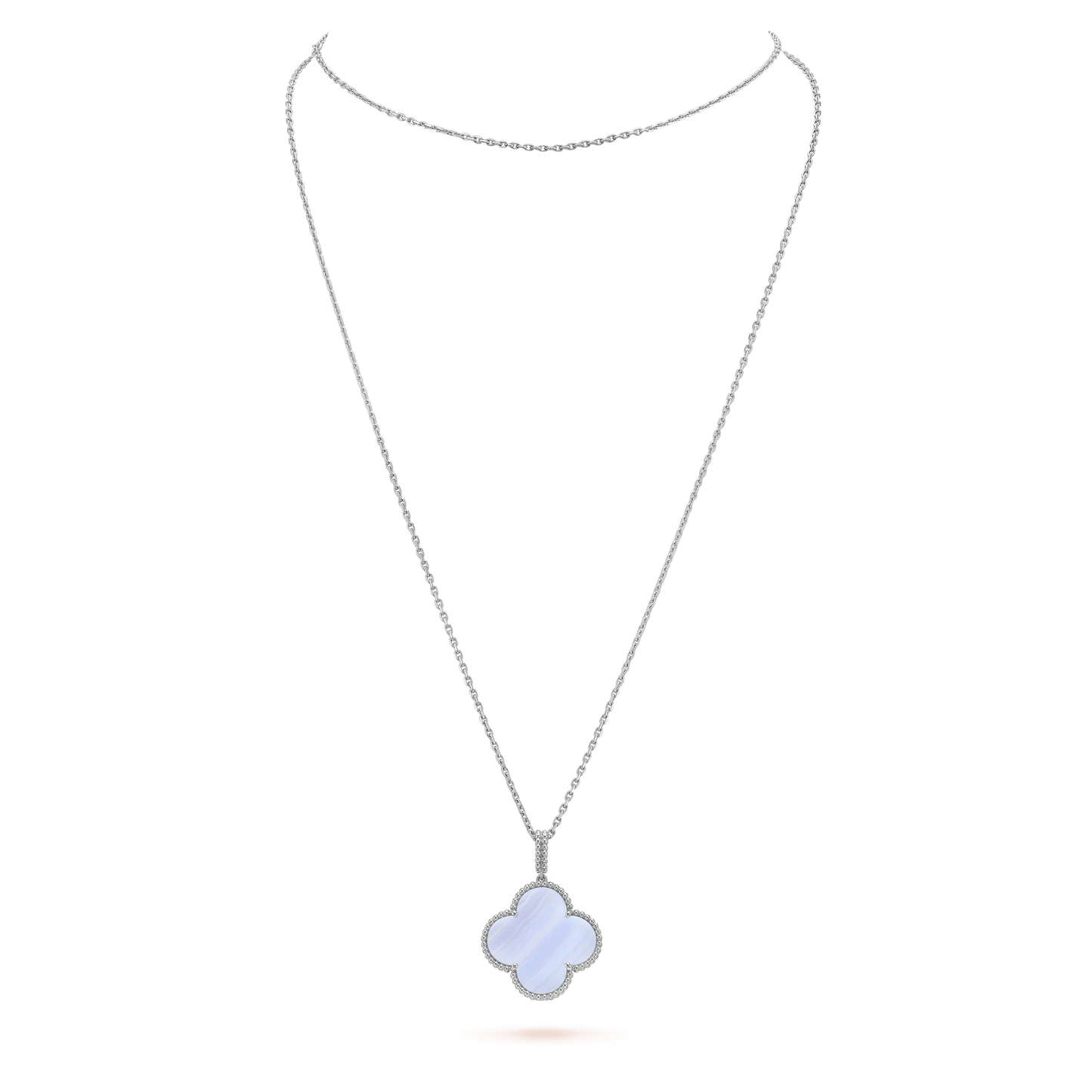 [LUXE]CLOVER SILVER CHALCEDONY BIG CLOVER NECKLACE