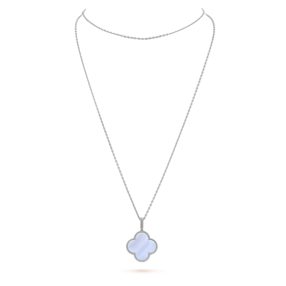 [LUXE]CLOVER SILVER CHALCEDONY BIG CLOVER NECKLACE