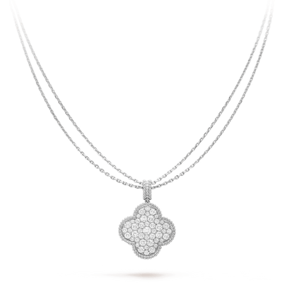 [LUXE]CLOVER 25MM SILVER FULL DIAMOND BIG CLOVER NECKLACE