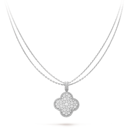 [LUXE]CLOVER 25MM SILVER FULL DIAMOND BIG CLOVER NECKLACE