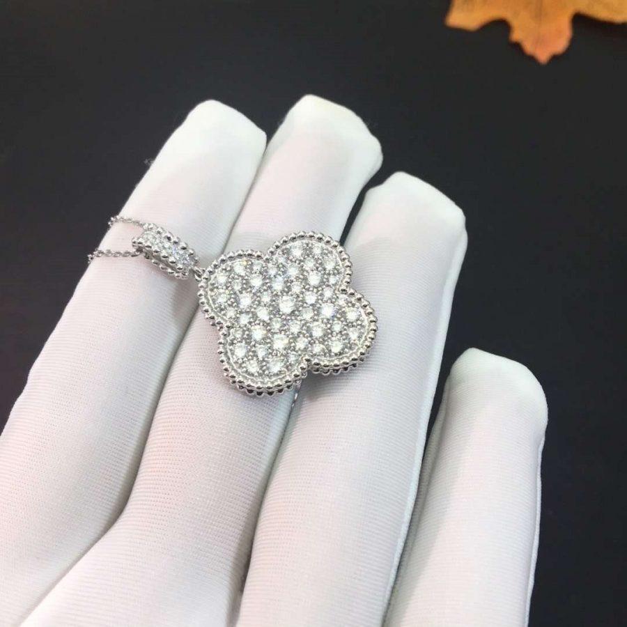 [LUXE]CLOVER 25MM SILVER FULL DIAMOND BIG CLOVER NECKLACE