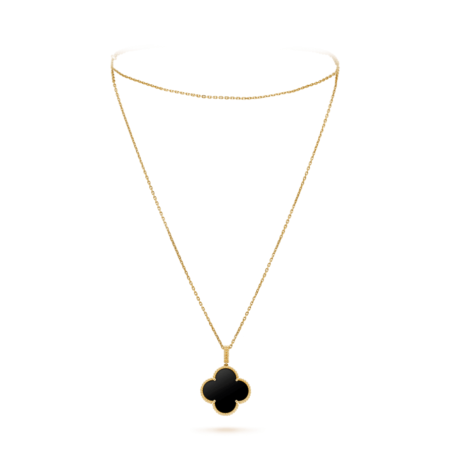 [LUXE]CLOVER 25MM GOLD ONYX BIG CLOVER NECKLACE