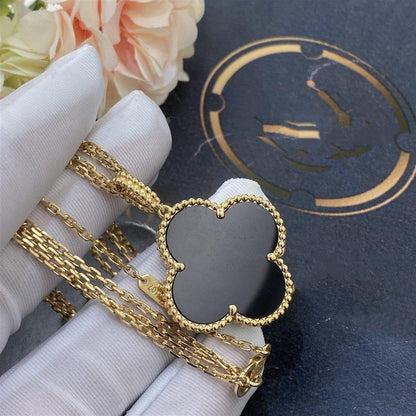[LUXE]CLOVER 25MM GOLD ONYX BIG CLOVER NECKLACE