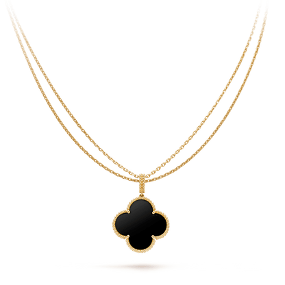 [LUXE]CLOVER 25MM GOLD ONYX BIG CLOVER NECKLACE