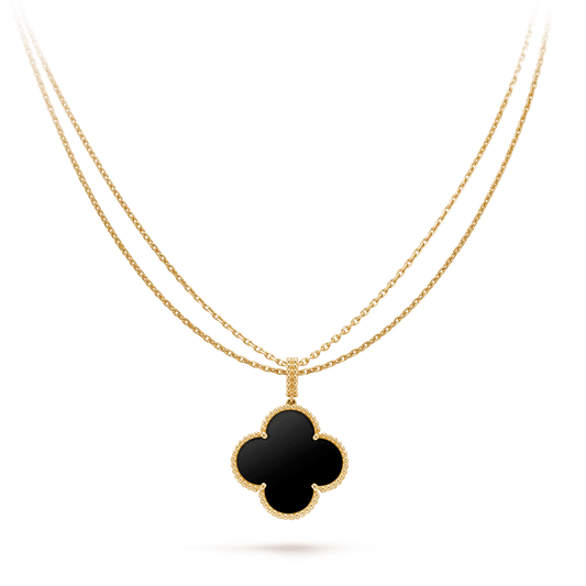[LUXE]CLOVER 25MM GOLD ONYX BIG CLOVER NECKLACE