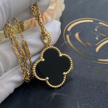 [LUXE]CLOVER 25MM GOLD ONYX BIG CLOVER NECKLACE