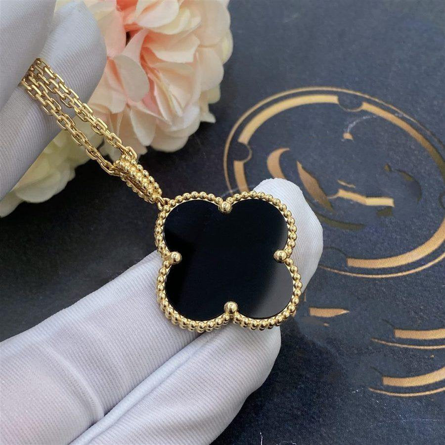 [LUXE]CLOVER 25MM GOLD ONYX BIG CLOVER NECKLACE