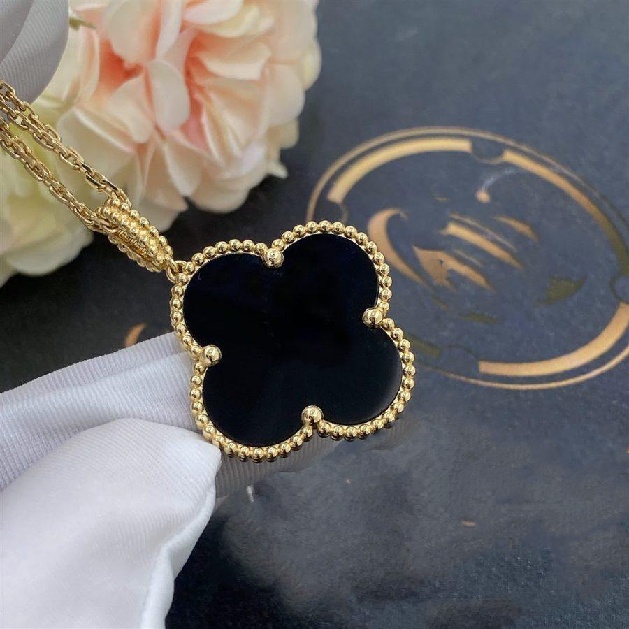 [LUXE]CLOVER 25MM GOLD ONYX BIG CLOVER NECKLACE