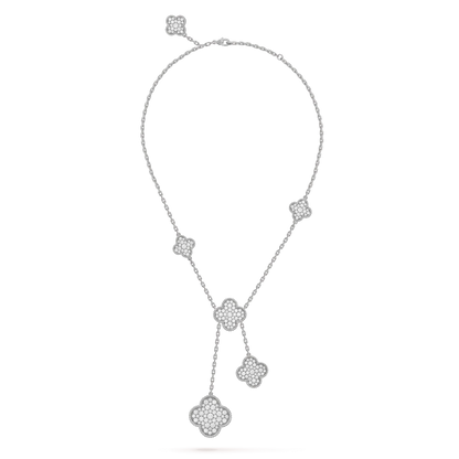 [LUXE]CLOVER 5 MOTIFS SILVER DIAMONDS NECKLACE