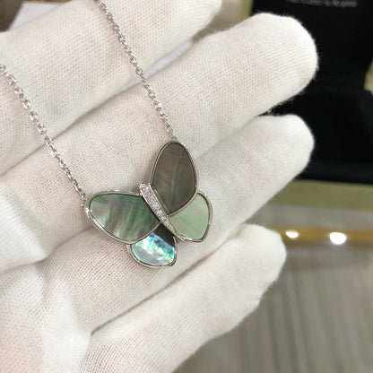 [LUXE]LARGE BUTTERFLY SILVER PENDANT DIAMOND NECKLACE