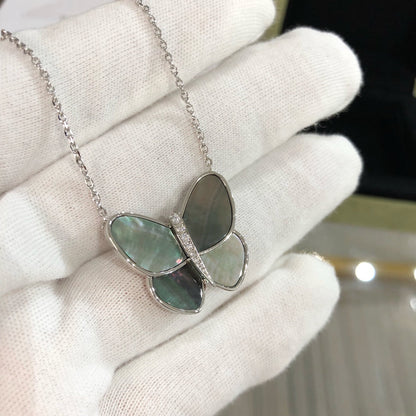 [LUXE]LARGE BUTTERFLY SILVER PENDANT DIAMOND NECKLACE