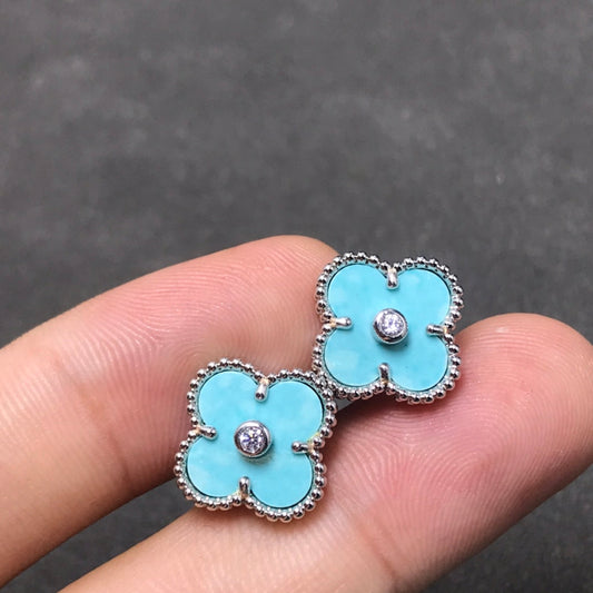 [LUXE]CLOVER 1 DIAMOND BLUE SKY SILVER EARRINGS