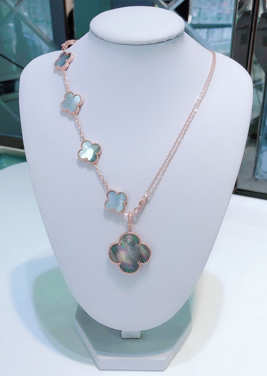 [LUXE]COMBINED BRACELET 5 MOTIFS AND NECKLACE DARK MOP ROSE GOLD