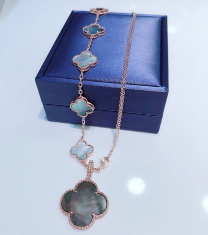 [LUXE]COMBINED BRACELET 5 MOTIFS AND NECKLACE DARK MOP ROSE GOLD