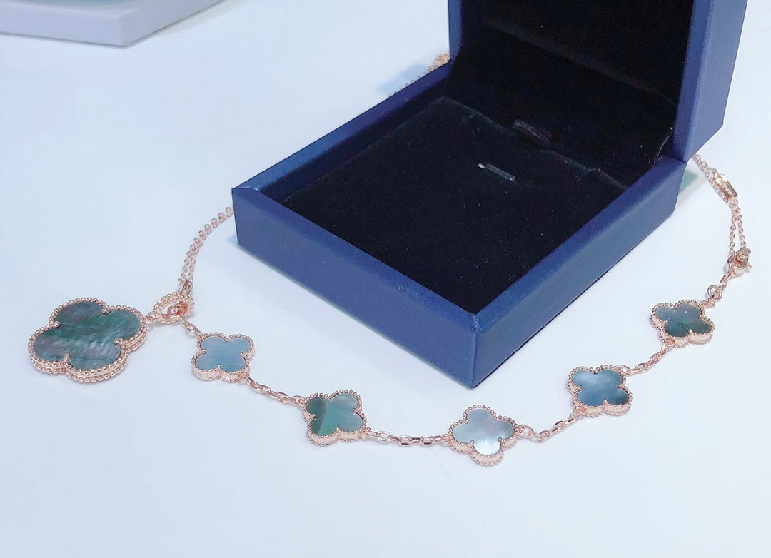 [LUXE]COMBINED BRACELET 5 MOTIFS AND NECKLACE DARK MOP ROSE GOLD