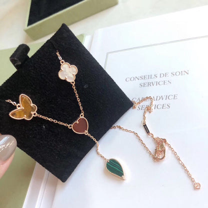 [LUXE]LUCKY SPRING 4 MOTIFS ROSE GOLD NECKLACE