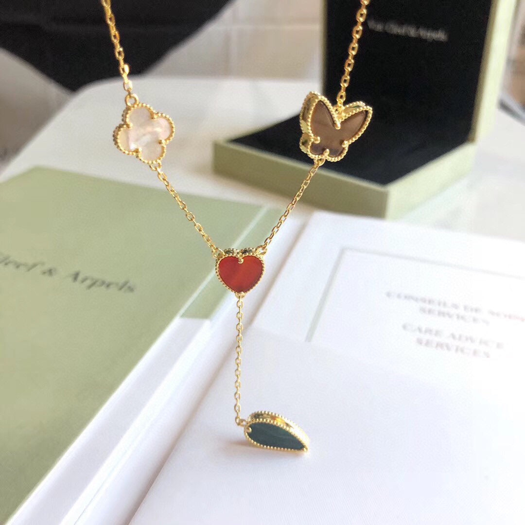 [LUXE]LUCKY SPRING 4 MOTIFS ROSE GOLD NECKLACE