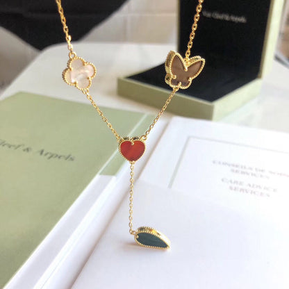 [LUXE]LUCKY SPRING 4 MOTIFS ROSE GOLD NECKLACE
