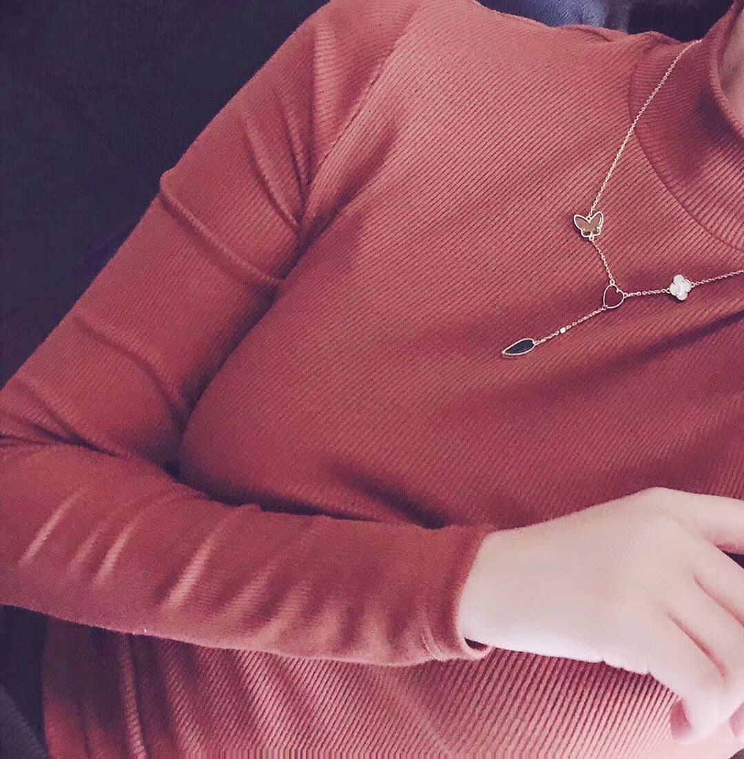 [LUXE]LUCKY SPRING 4 MOTIFS ROSE GOLD NECKLACE