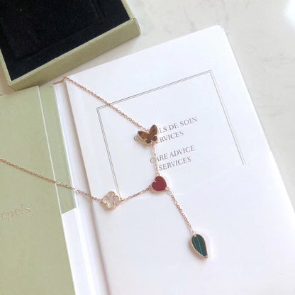 [LUXE]LUCKY SPRING 4 MOTIFS ROSE GOLD NECKLACE