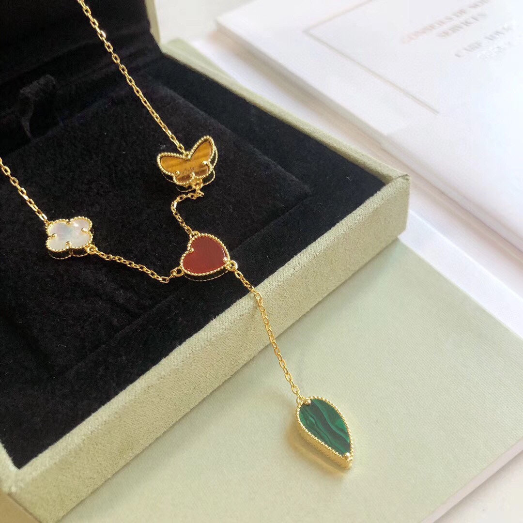 [LUXE]LUCKY SPRING 4 MOTIFS ROSE GOLD NECKLACE