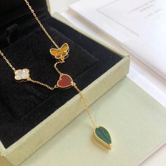 [LUXE]LUCKY SPRING 4 MOTIFS ROSE GOLD NECKLACE