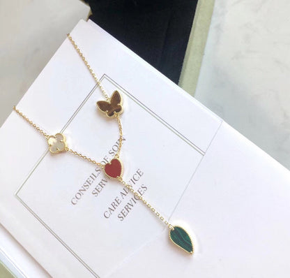 [LUXE]LUCKY SPRING 4 MOTIFS ROSE GOLD NECKLACE