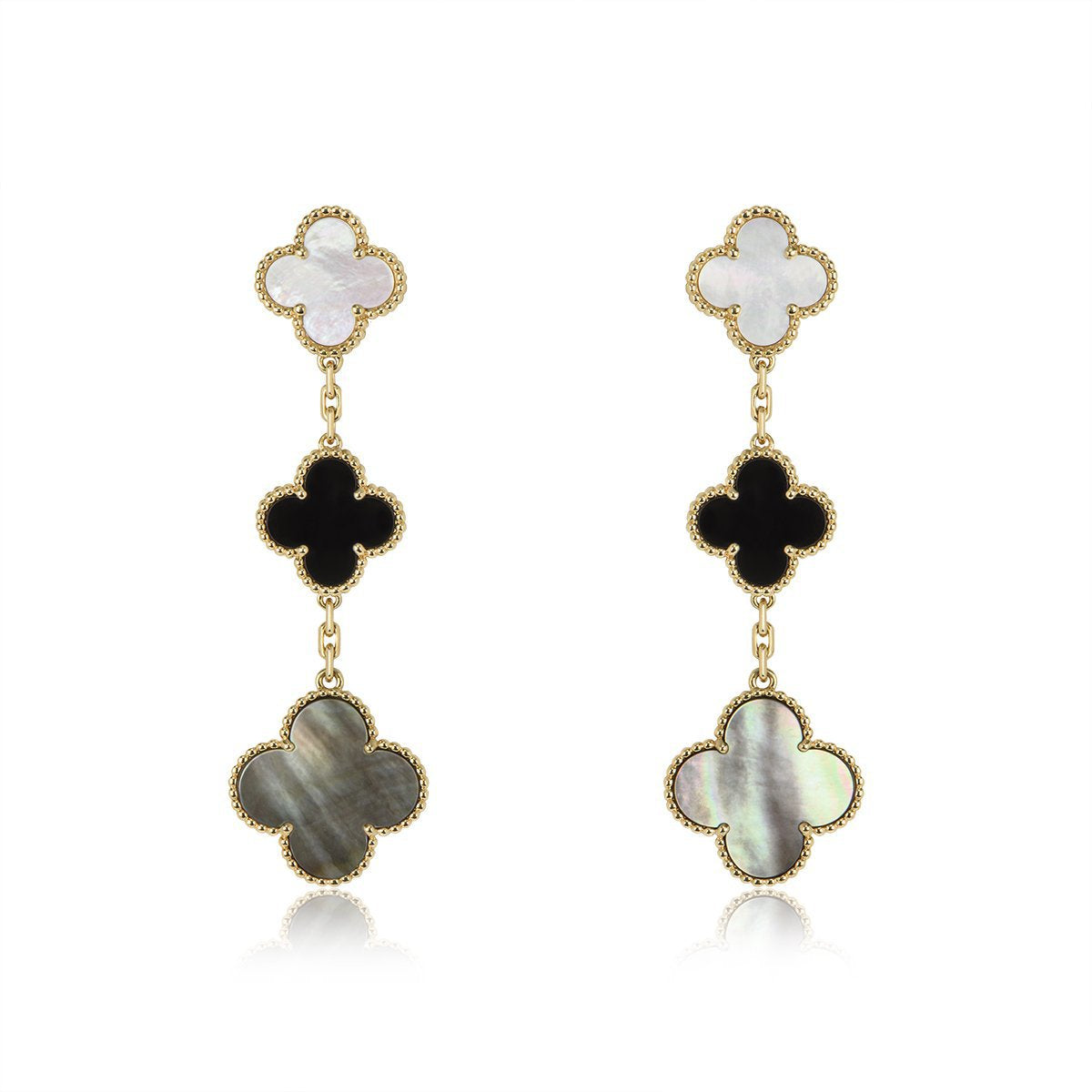[LUXE]CLOVER EARRINGS GOLD ONYX MOP 3 MOTIF