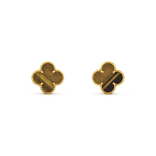 [LUXE]CLOVER MEDIUM 1 MOTIFS TIGER EYE EARRINGS