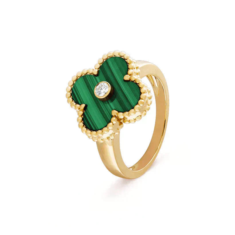[LUXE]CLOVER MALACHITE RING GOLD DIAMOND