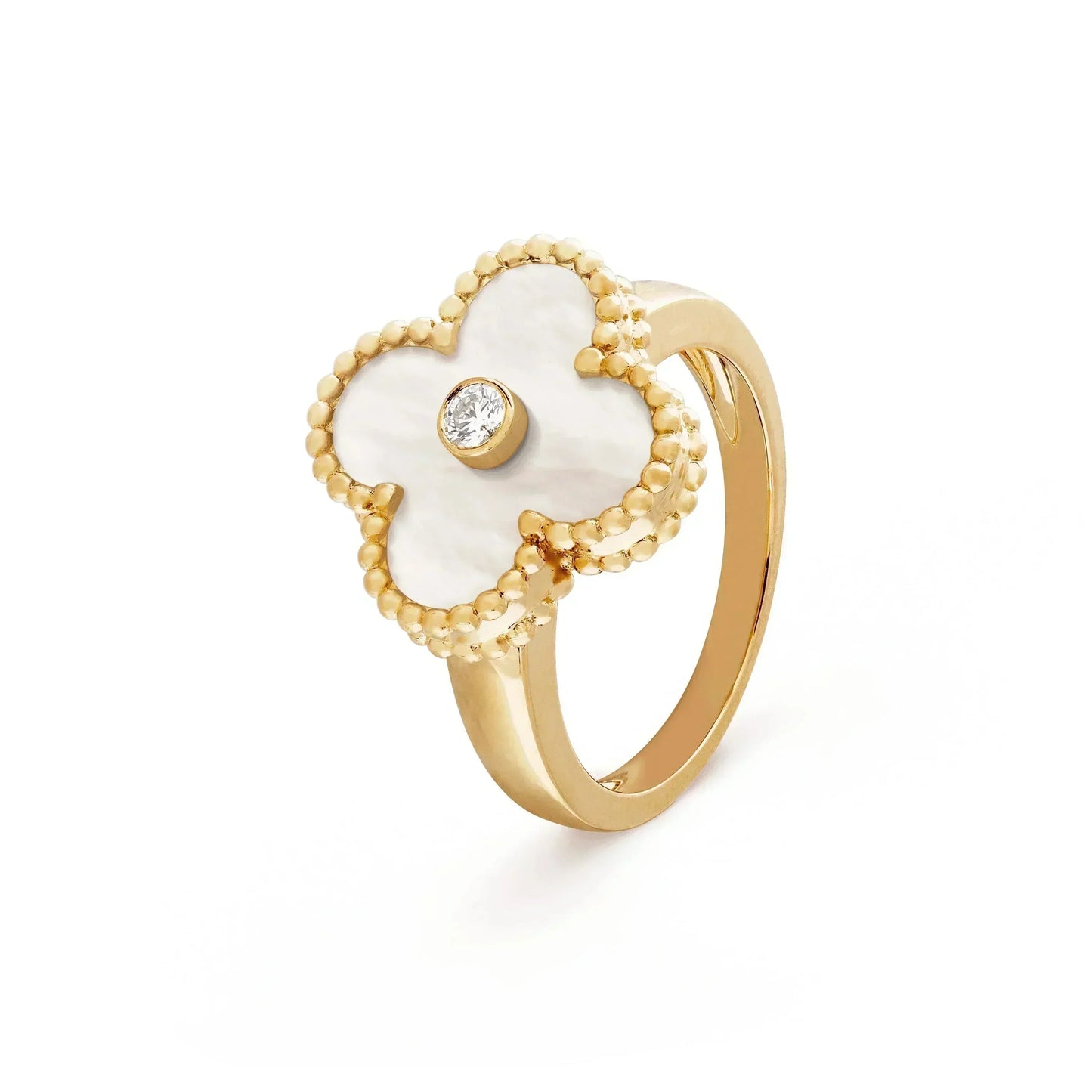 [LUXE]CLOVER PINK MOP RING GOLD DIAMOND