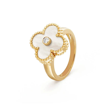[LUXE]CLOVER PINK MOP RING GOLD DIAMOND