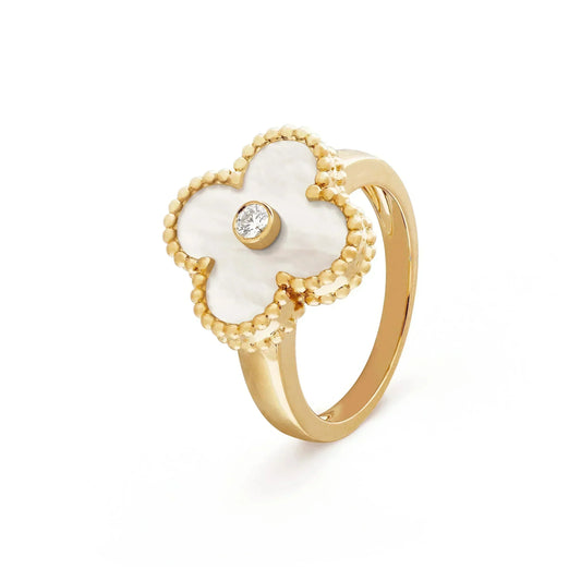 [LUXE]CLOVER PINK MOP RING GOLD DIAMOND